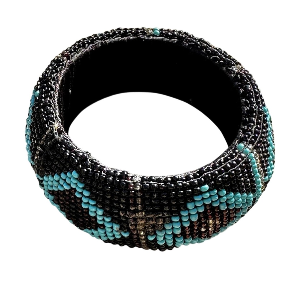 Unbranded Seed‎ Bead Bangle Bracelet Womens OS Black Turquoise Good Geometric